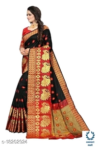 COTTON BASED JACQUARD SAREES  - Saree Length Size-5.5m Blouse Lenght Size:0.8, Cotton Silk, Zari Woves, pack of:1